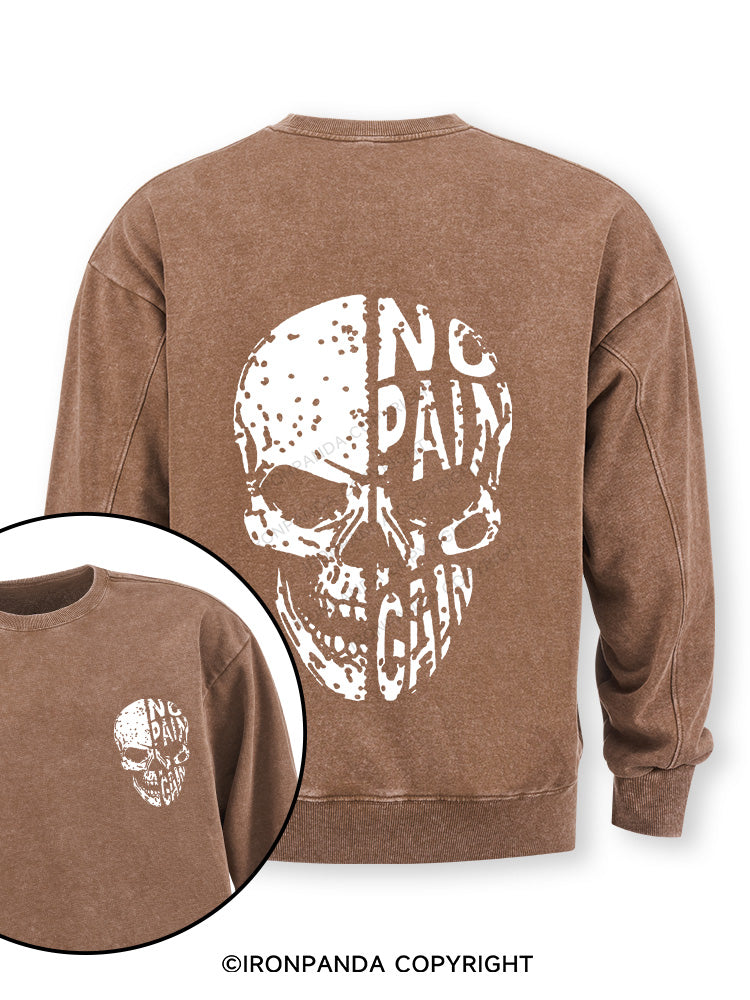 No pain No gain Skull Face Double-Sided Printed Washed Sweatshirt