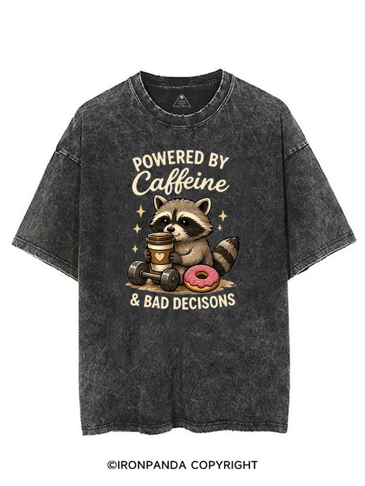 POWERED BY CAFFEINE & BAD DECISIONS RACCOON VINTAGE GYM SHIRT
