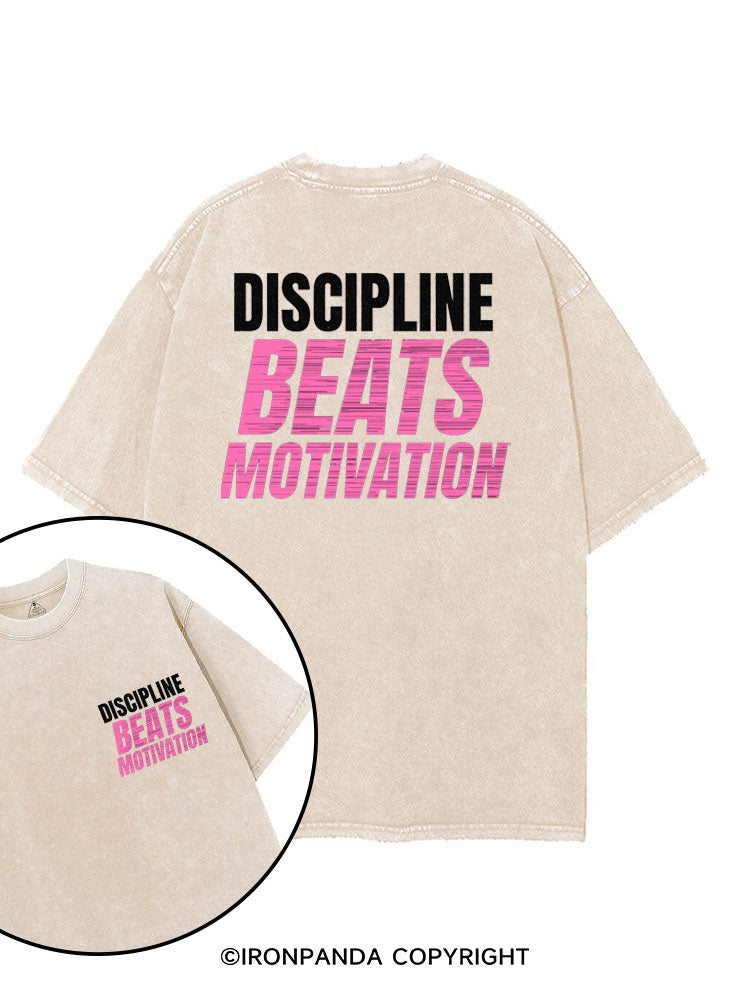 DISCIPLINE BEATS MOTIVATION printed Gym Shirt
