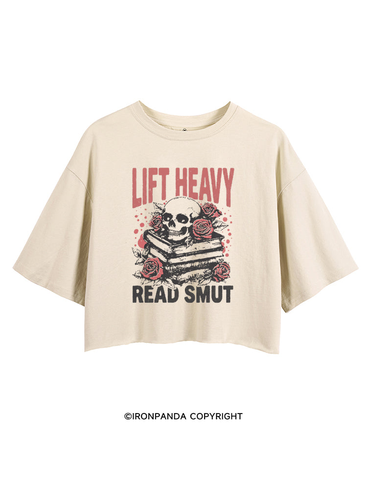 LIFT HEAVY READ SMUT ROSY SKULL CROP TOPS