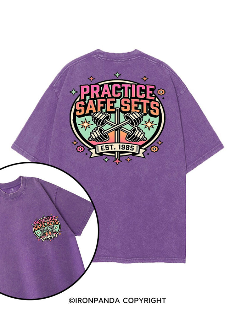 PRACTICE SAFE SETS FUNNY RETRO printed Gym Shirt