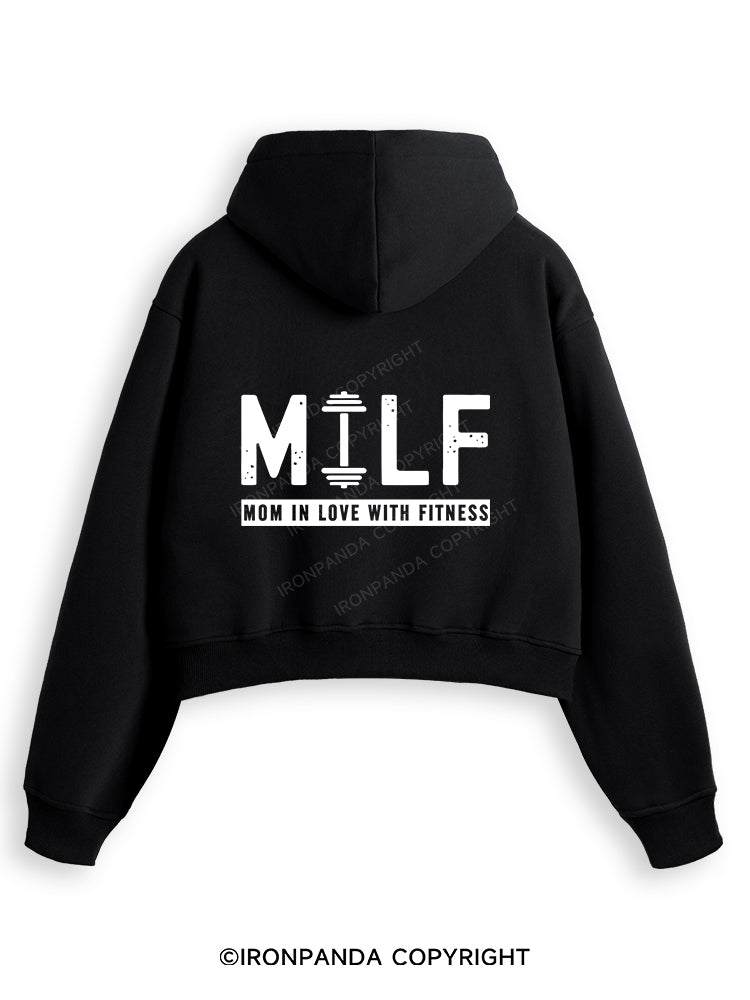 MILF MOM IN LOVE WITH FITNESS Fleece Crop Zip Up Hoodie