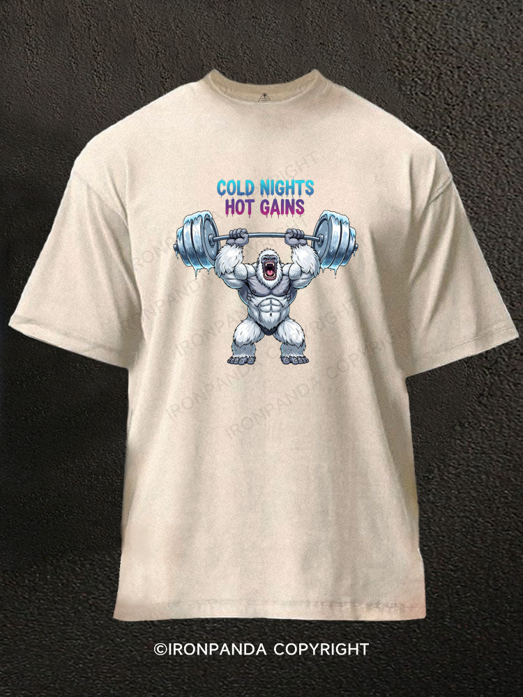 Cold Nights Hot Gains Washed Gym Shirt