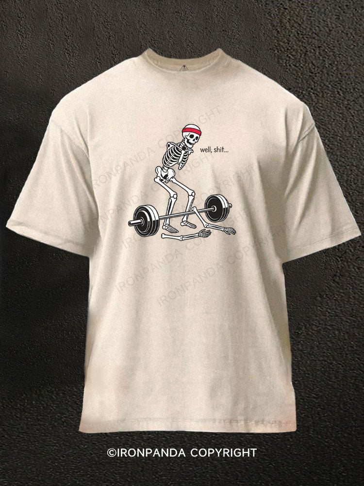 Funny Gym Skeleton Weightlifting Fail Washed Gym Shirt