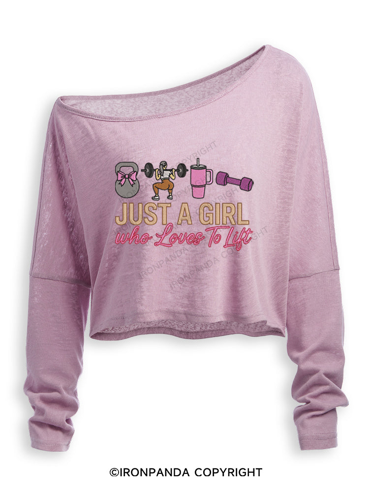 Just a girl who loves to lift Off Shoulder Long Sleeve Crop Top