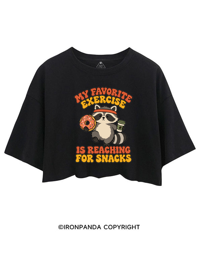 My Favorite Exercise Is Reaching for Snacks Funny Raccoon CROP TOPS
