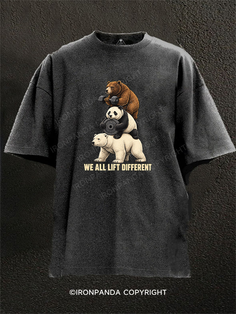 WE ALL LIFT DIFFERENT FUNNY Washed Gym Shirt