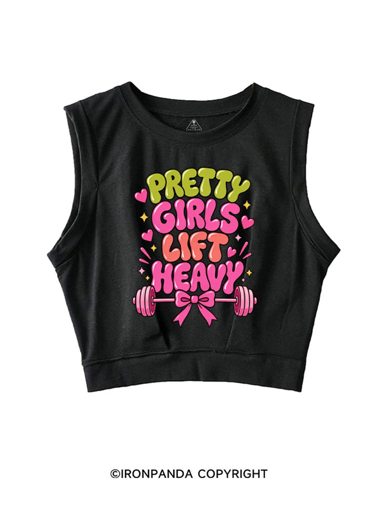 PRETTY GIRLS LIFT HEAVY FUNNY PINK STYLE SLEEVELESS CROP TOPS