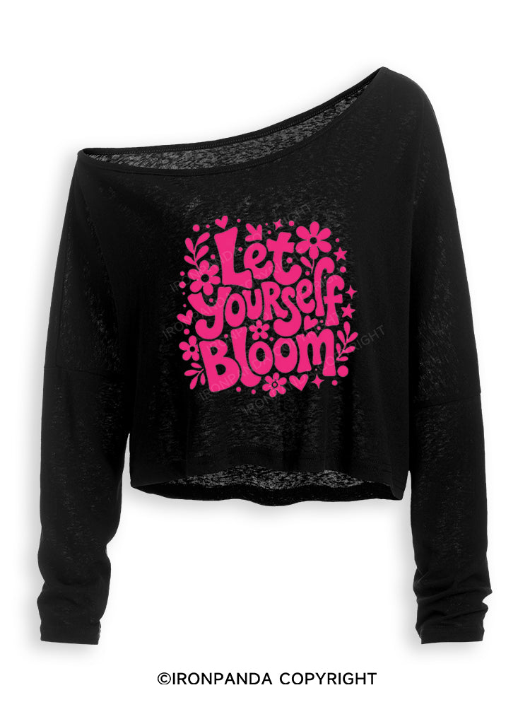 LET YOURSELF BLOOM Off Shoulder Long Sleeve Crop Top