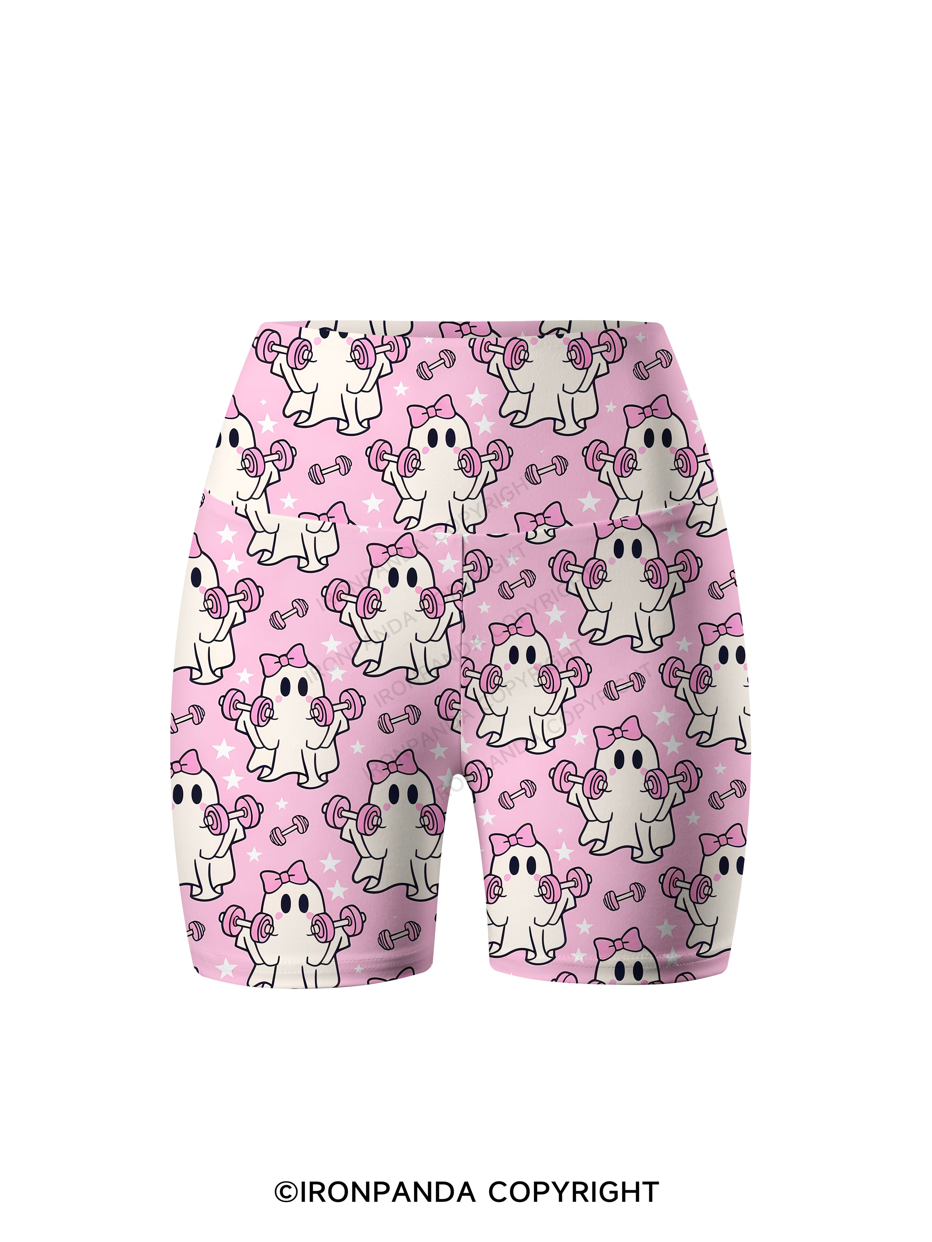 Pink Bow Workout Ghost Printed Yoga Cycling Shorts