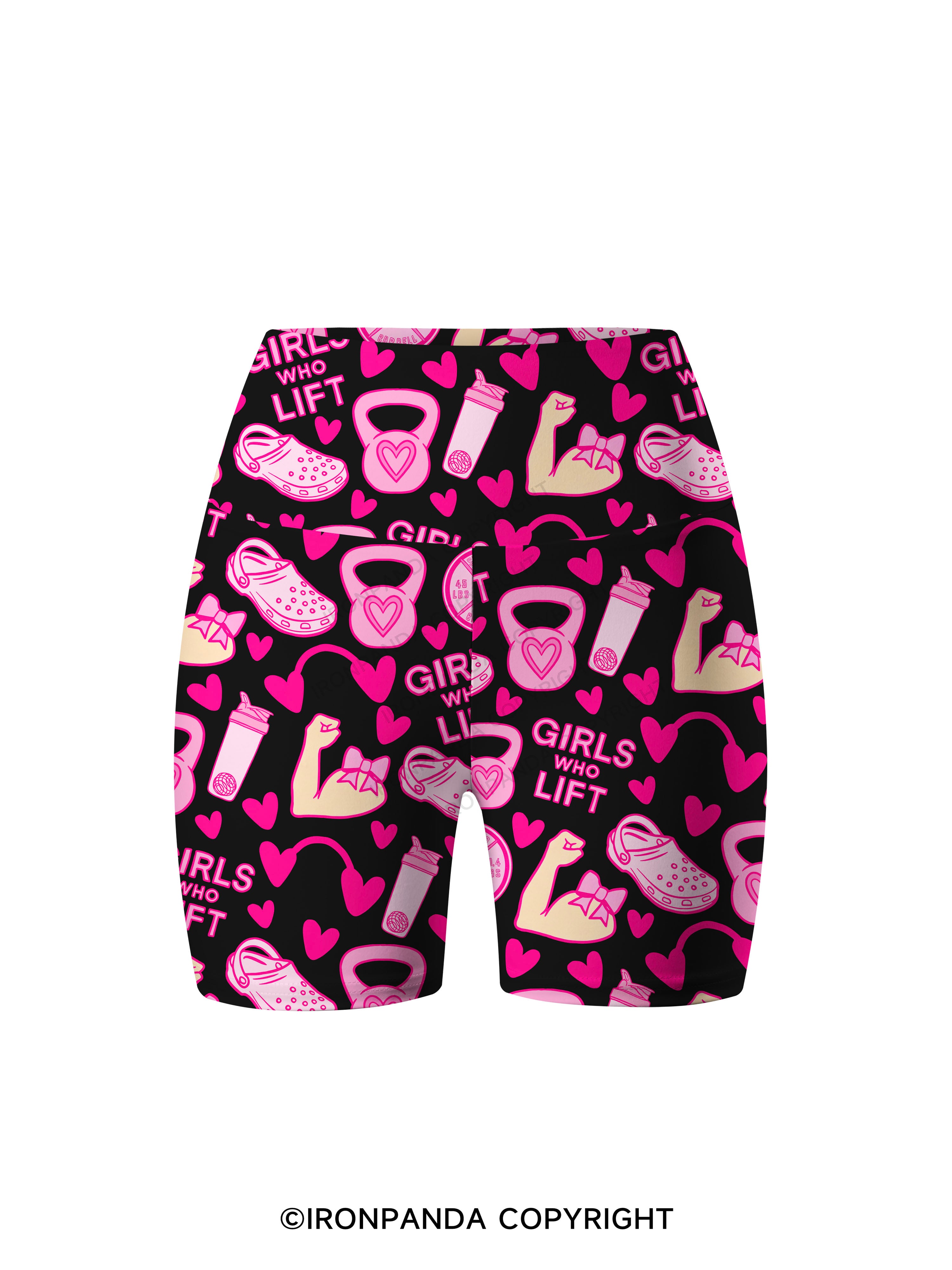 GIRLS WHO LIFT PINK GYM STYLE Printed Yoga Cycling Shorts