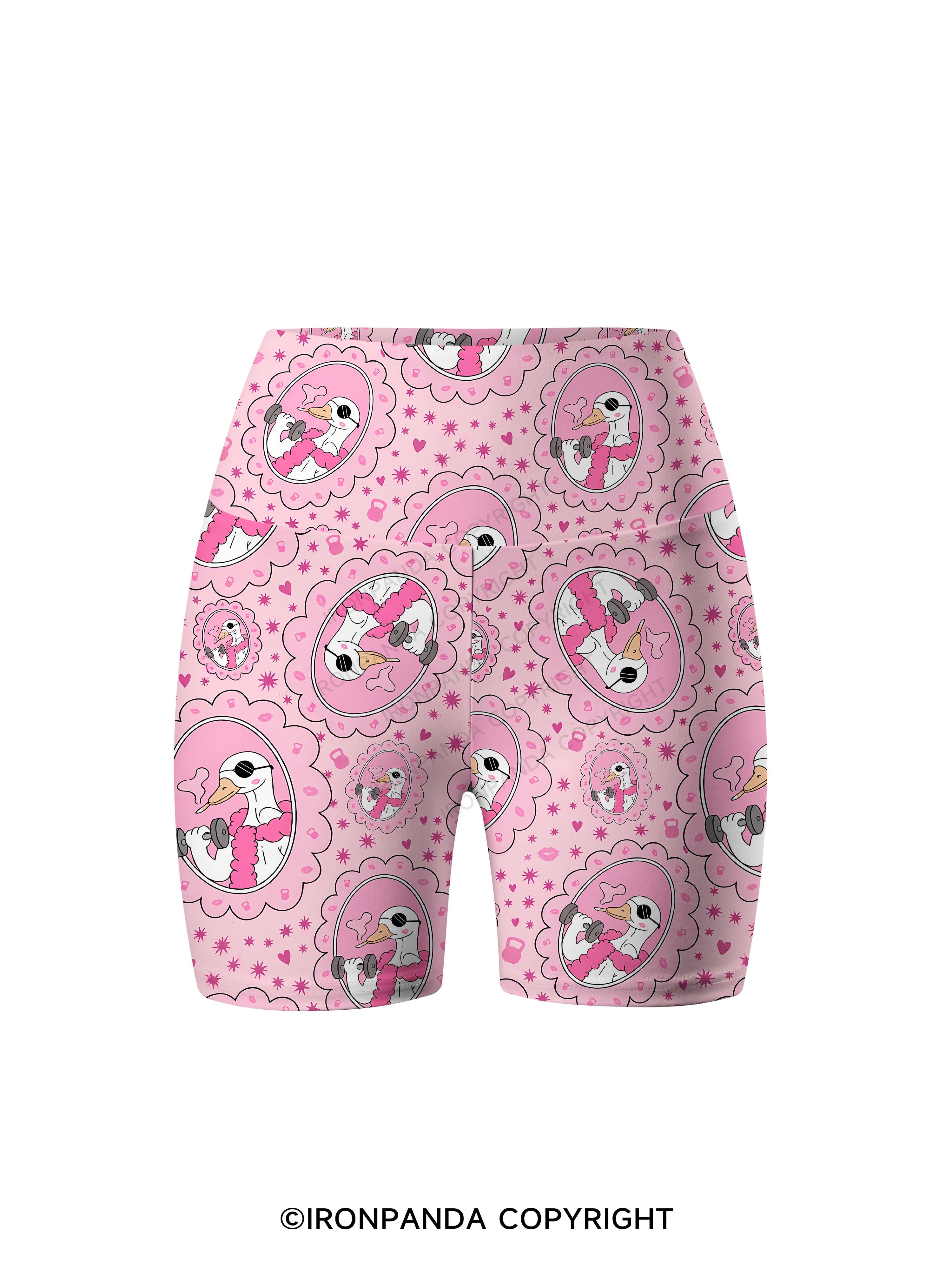 Vintage Frame Gym Duck Printed Yoga Cycling Shorts