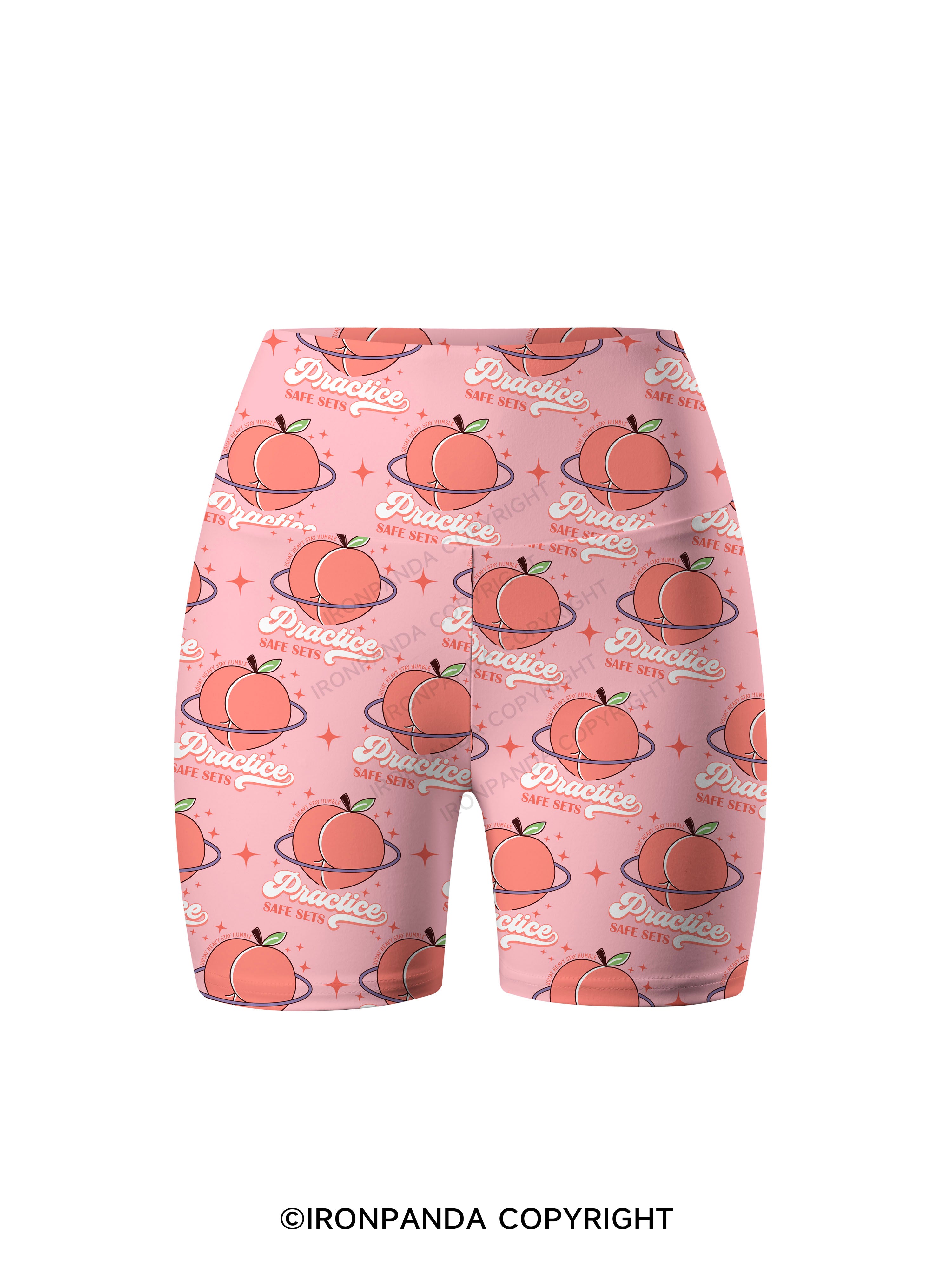 Practice Safe Sets Workout Printed Yoga Cycling Shorts