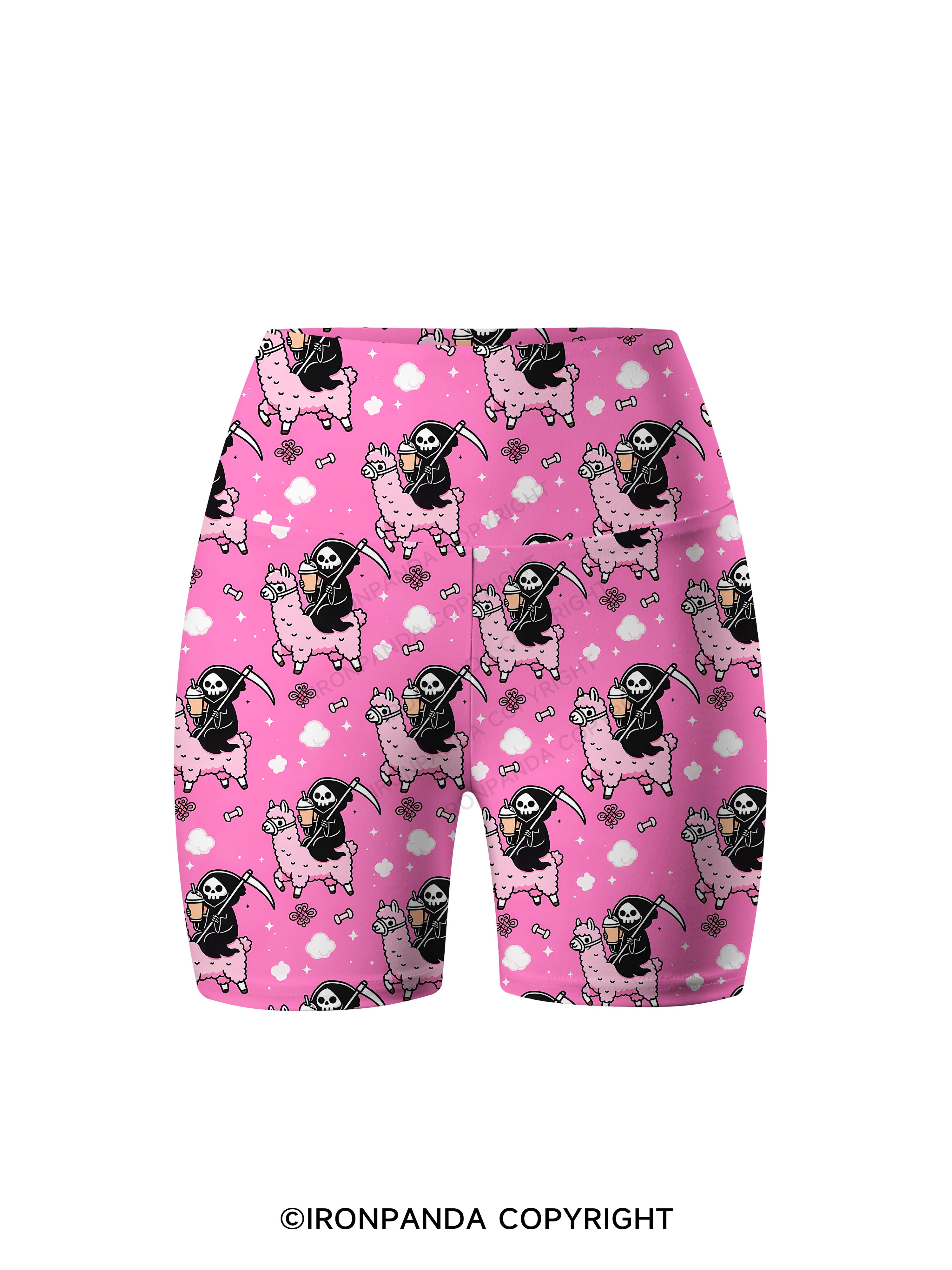 Spooky Cute Alpaca Gym Printed Yoga Cycling Shorts