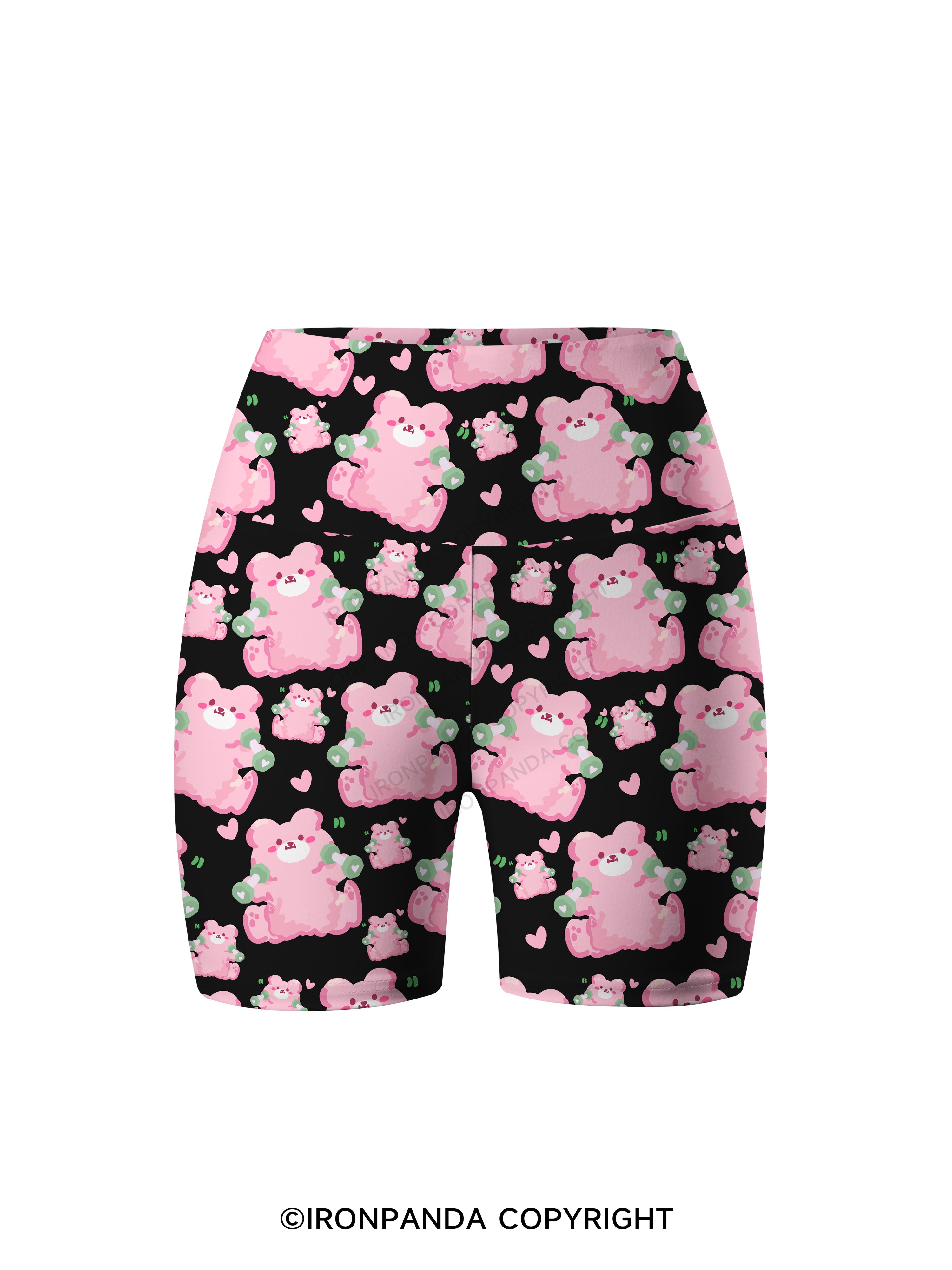 Pink Workout Bears Printed Yoga Cycling Shorts