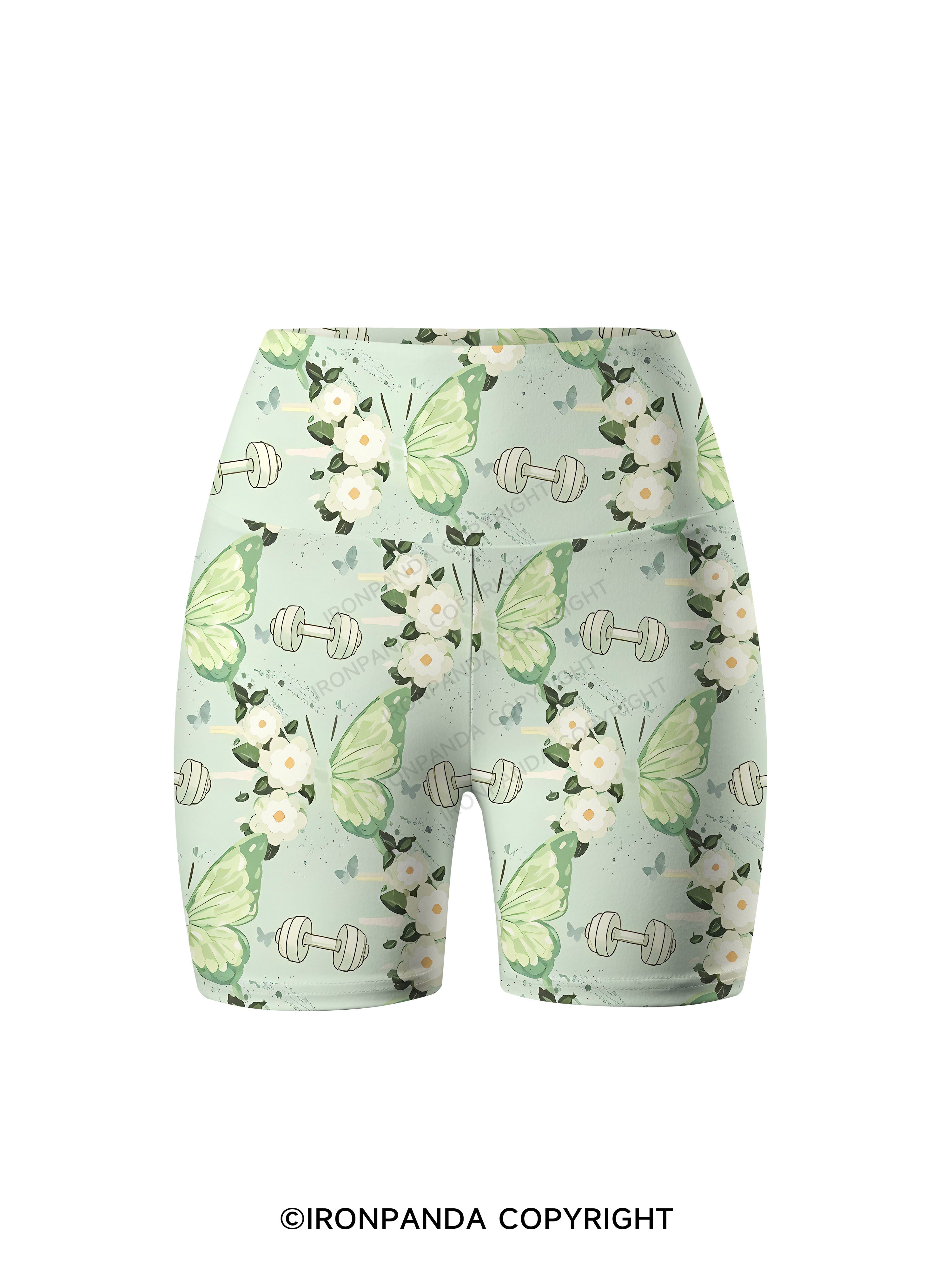 Mint Green Floral Lift Printed Yoga Cycling Shorts
