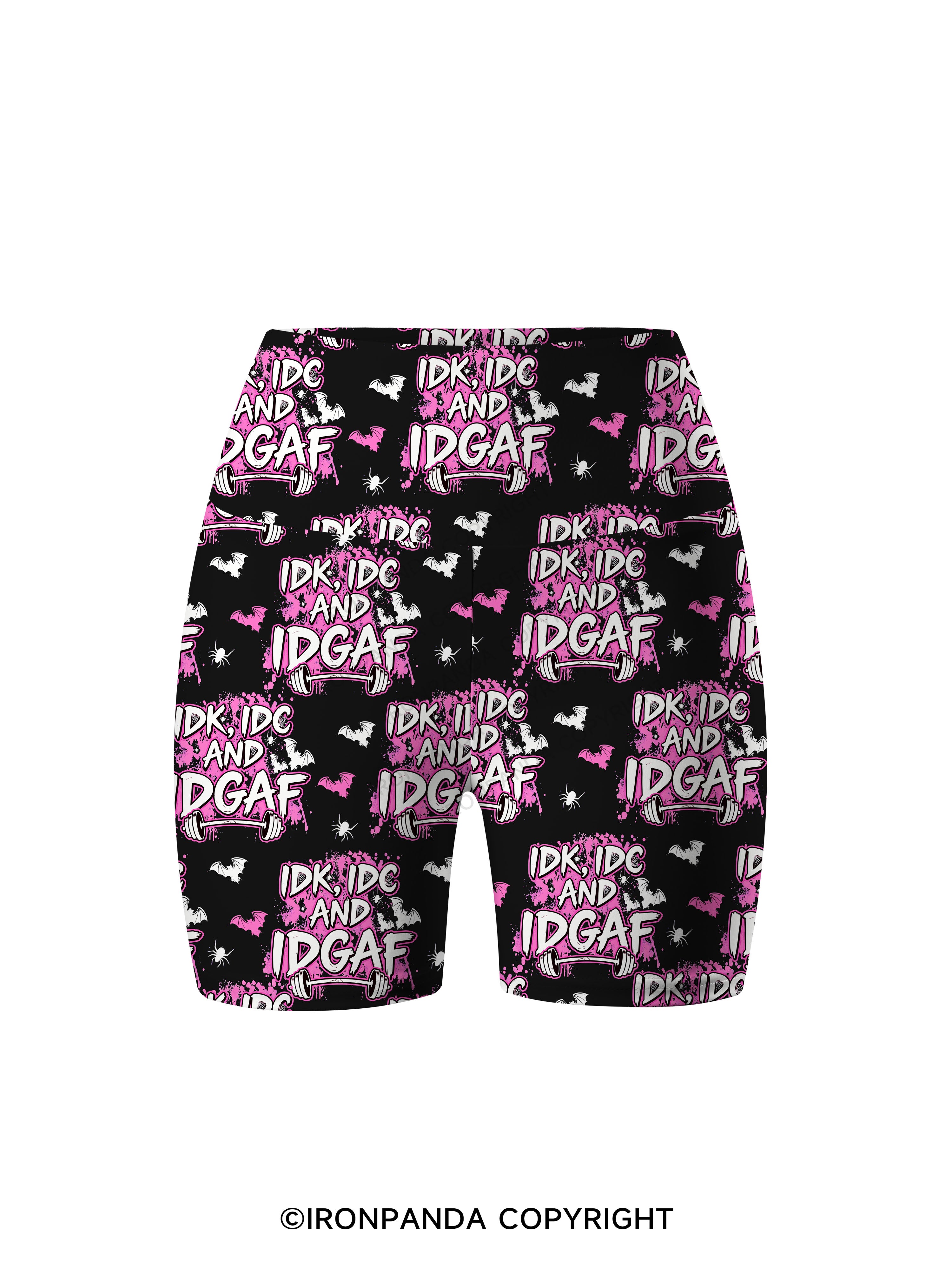 IDK, IDC AND IDGAF Printed Yoga Cycling Shorts