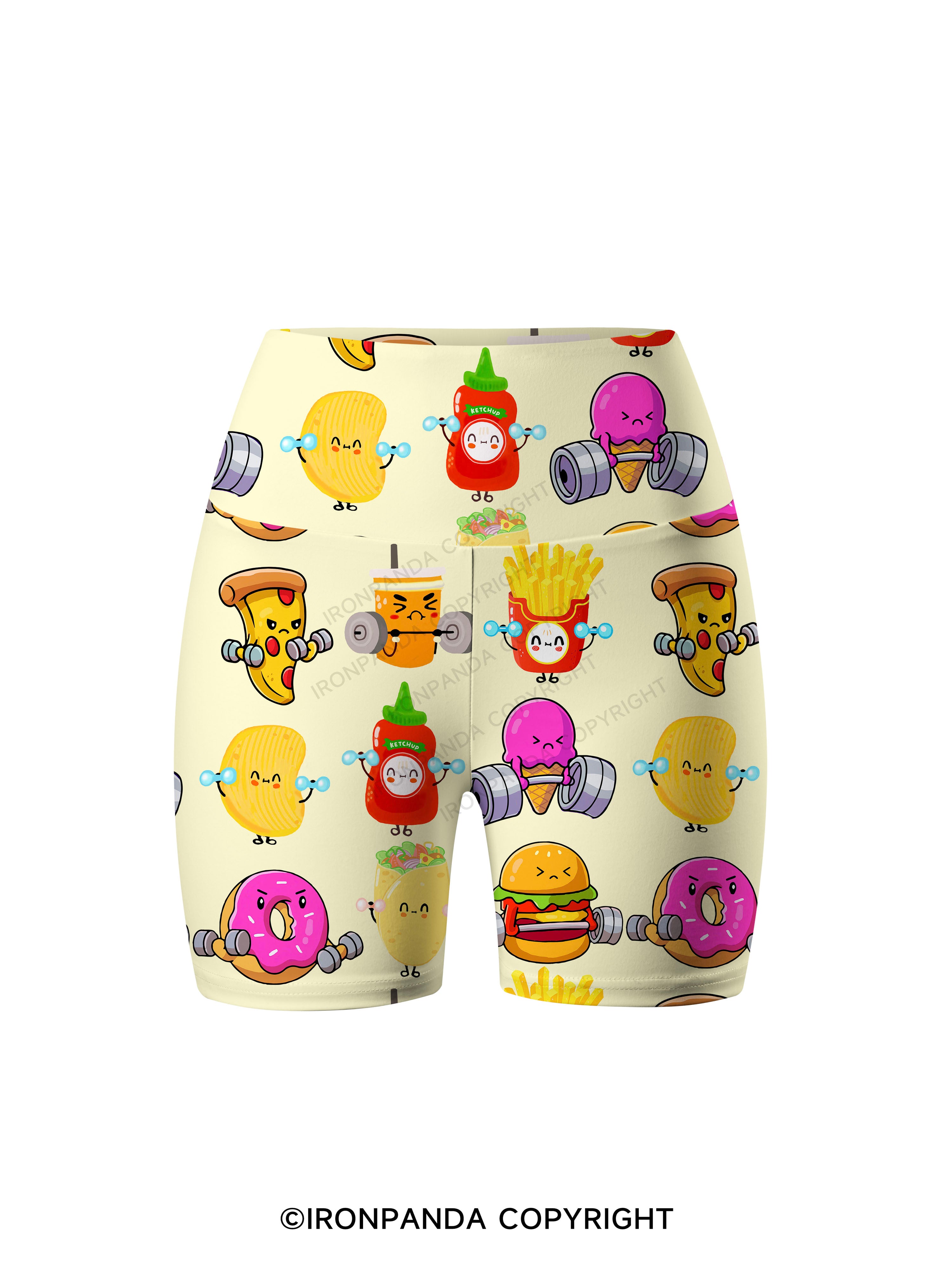 Fast Food Lifting Printed Yoga Cycling Shorts