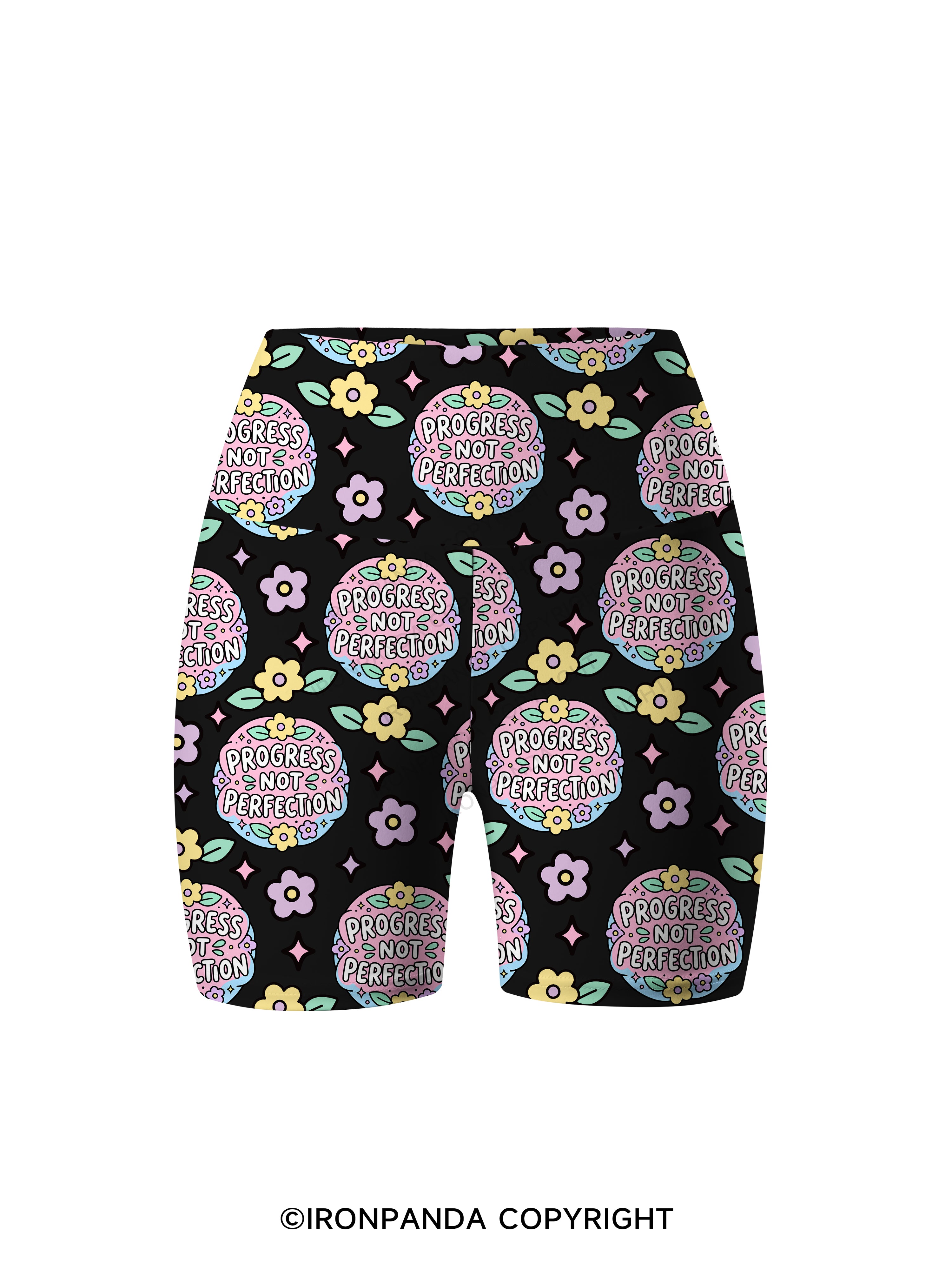 PROGRESS NOT PERFECTION Printed Yoga Cycling Shorts
