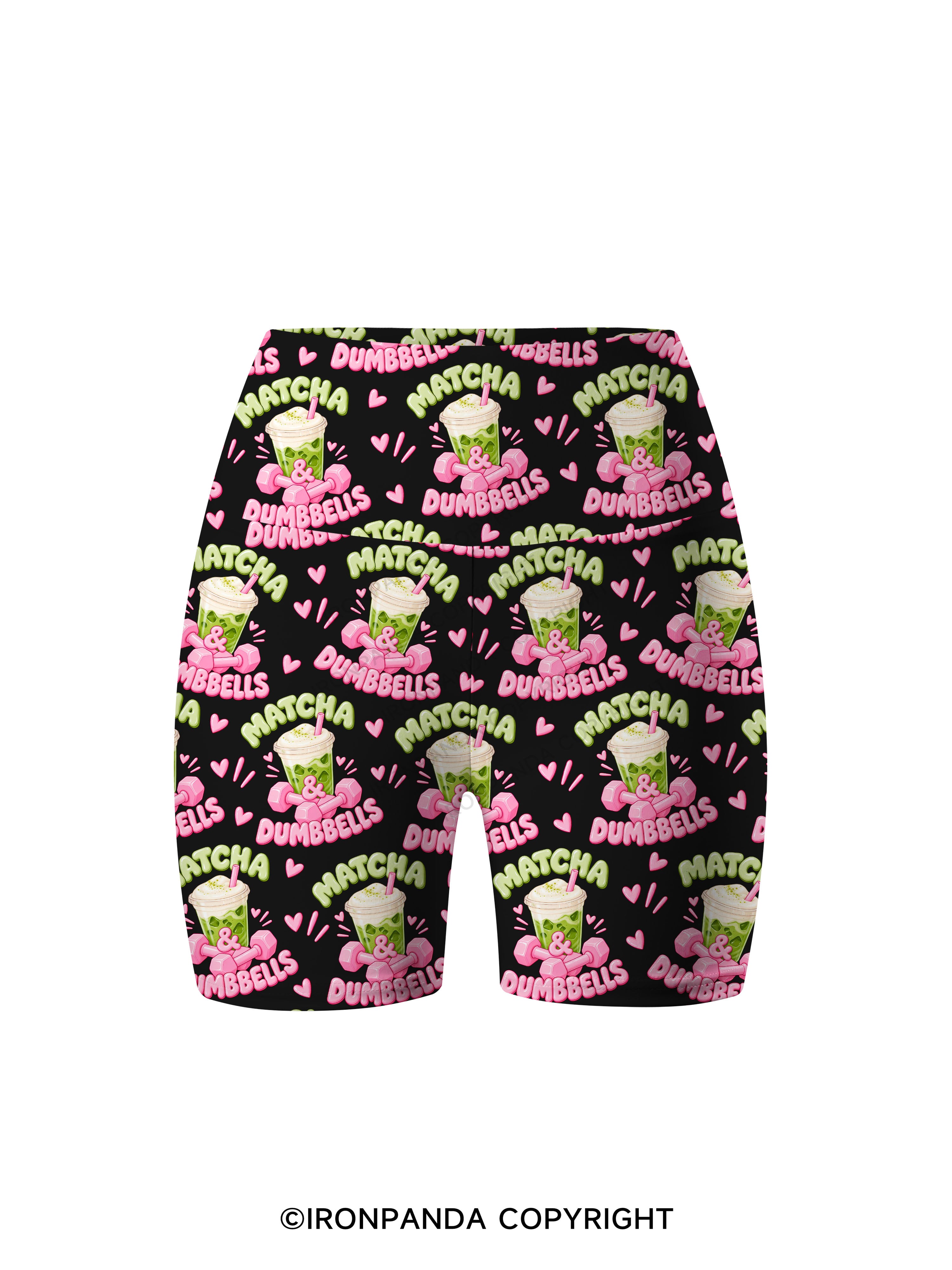 MATCHA & DUMBBELLS MATCHA GYM LOVER Printed Yoga Cycling Shorts