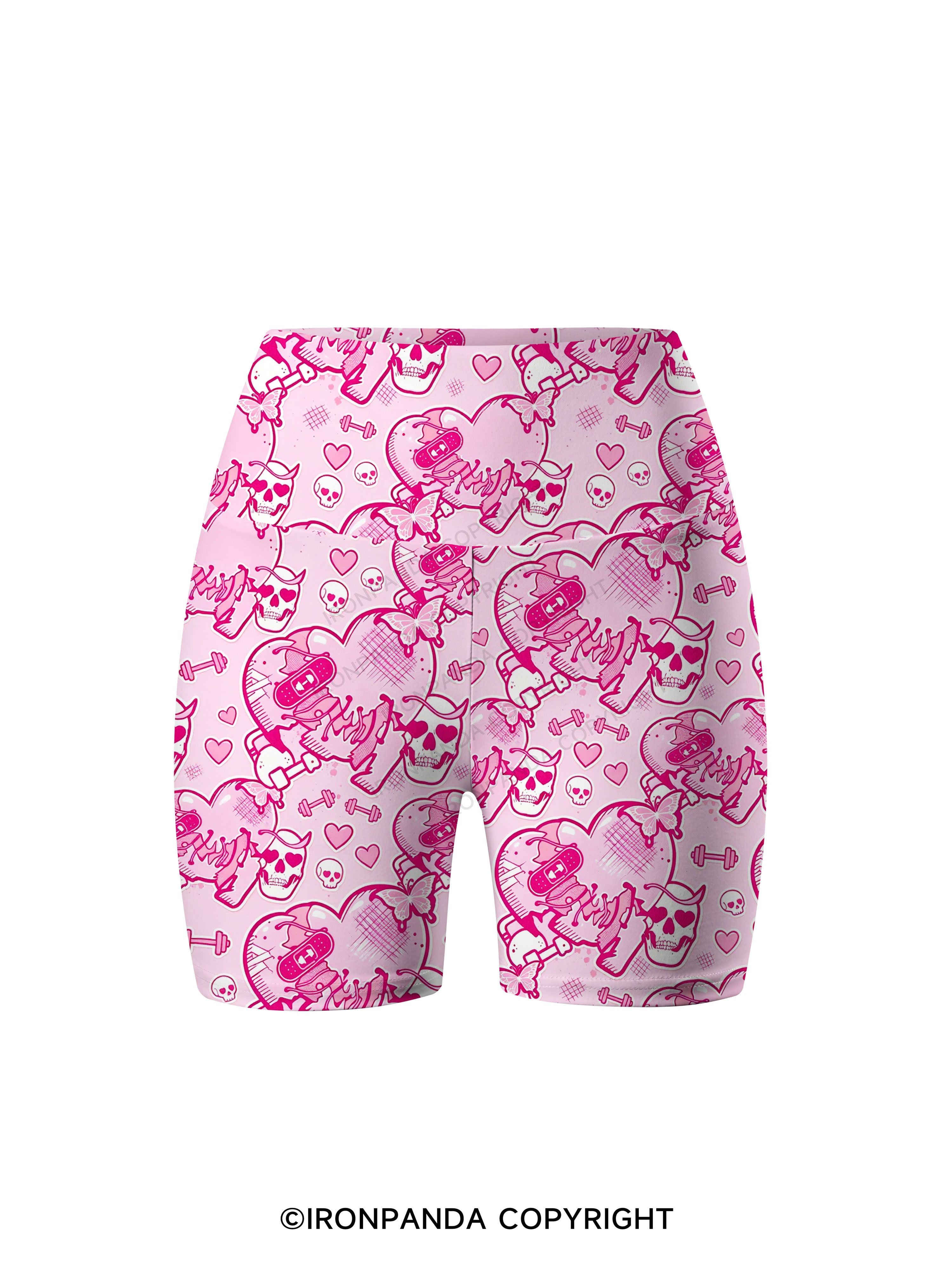 Pink Goth Heart Lift Printed Yoga Cycling Shorts