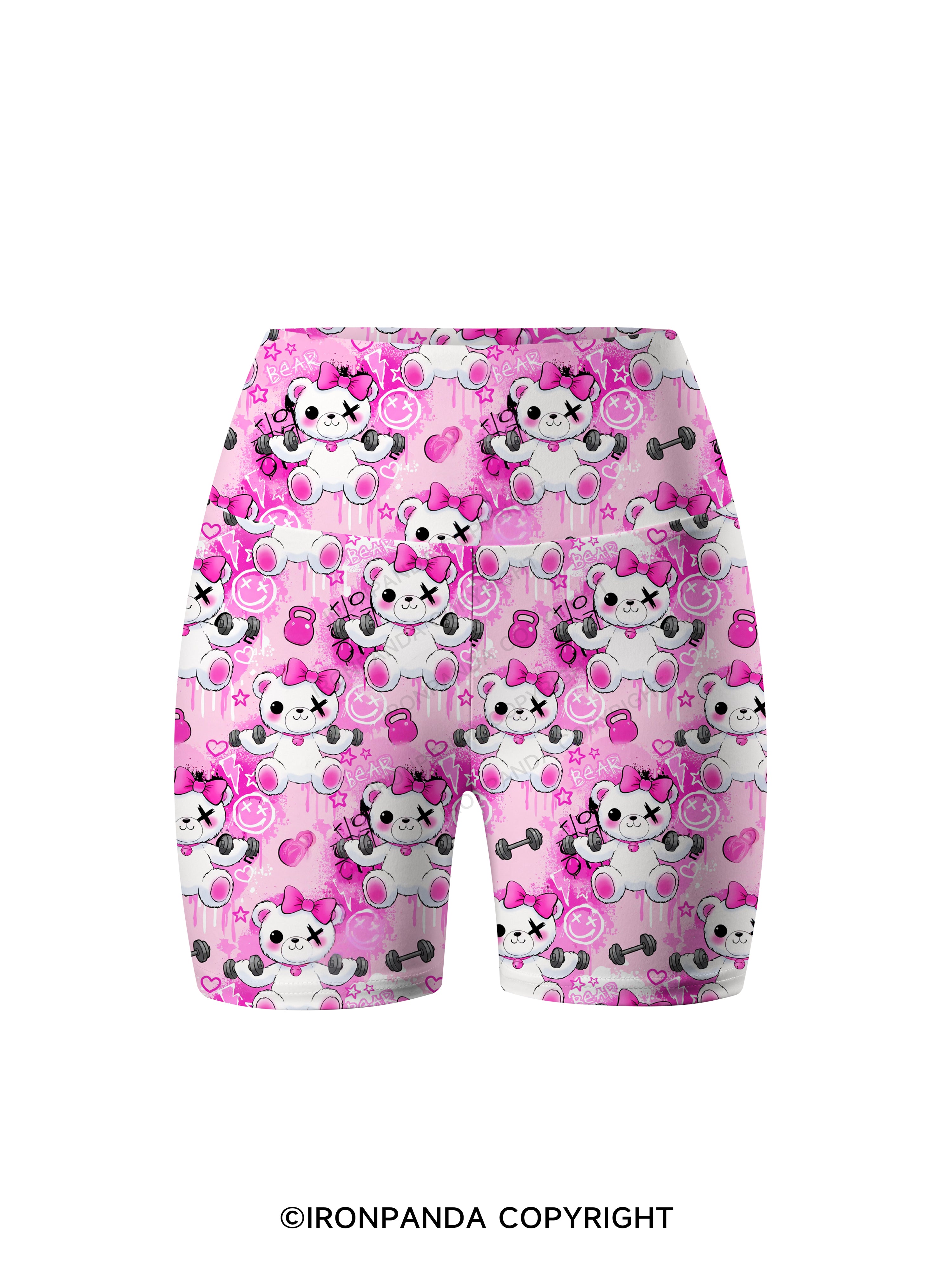 Lifting Bear Printed Yoga Cycling Shorts