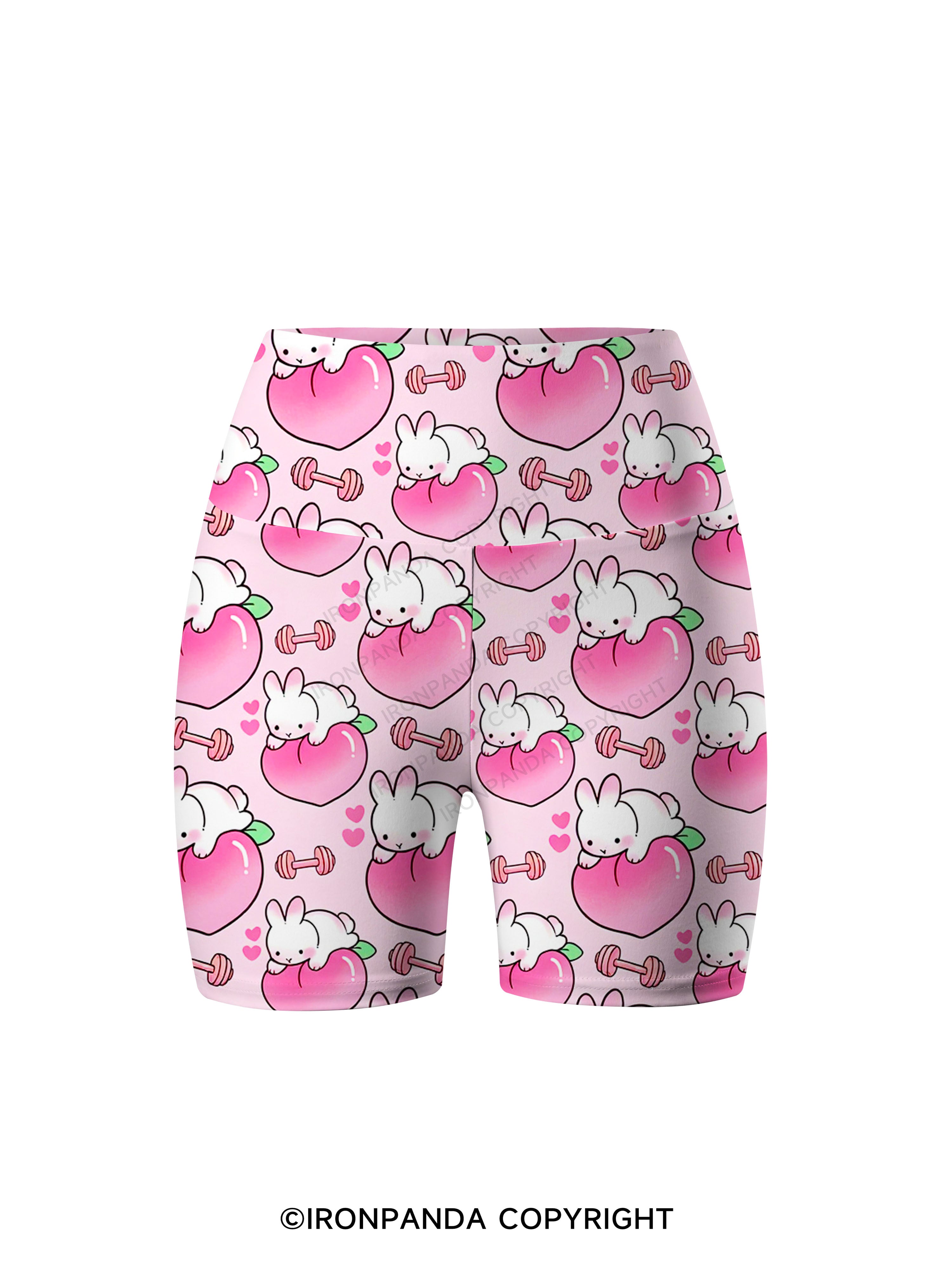 Peach Bunny Gym Printed Yoga Cycling Shorts