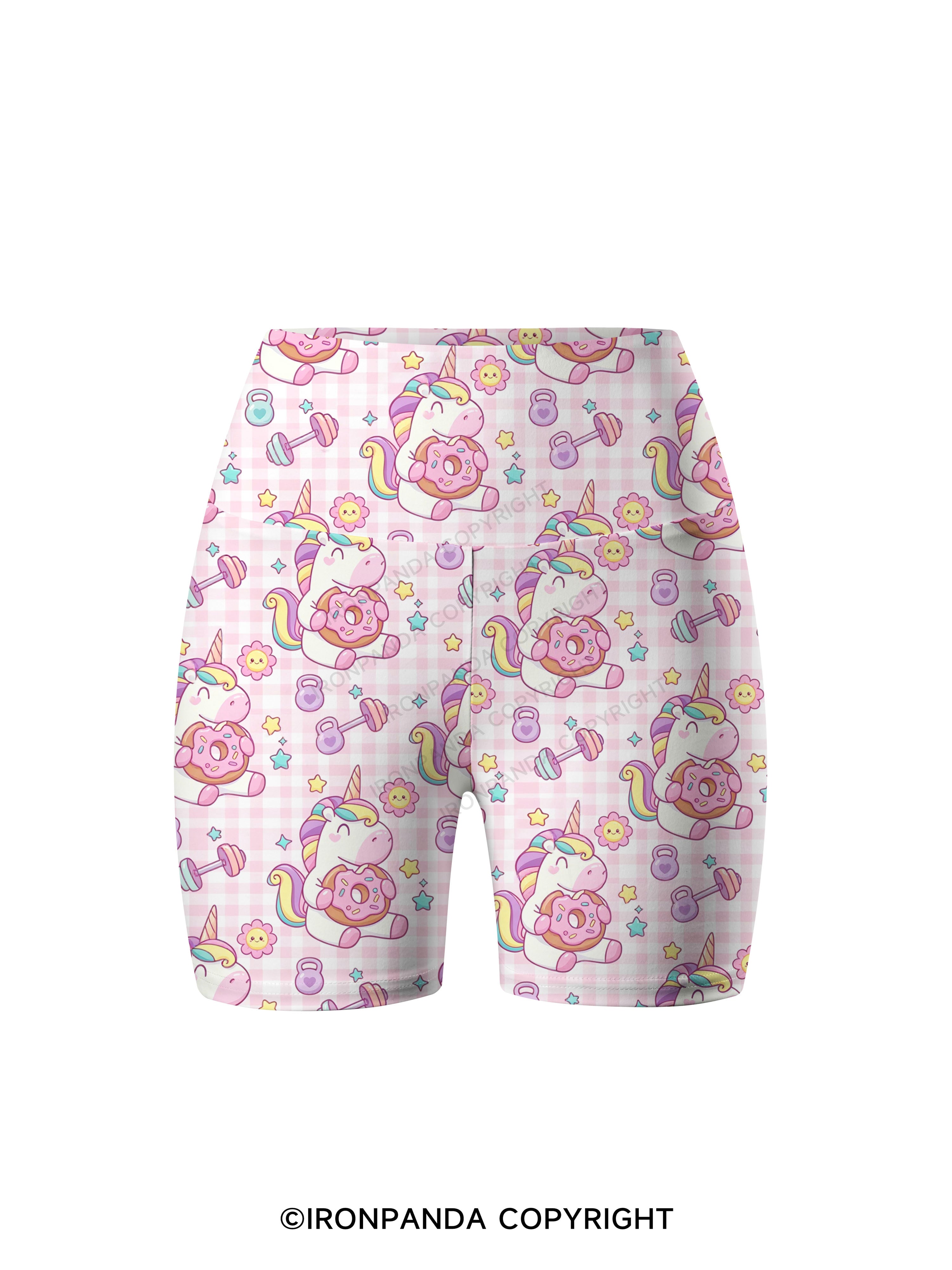 Checkerboard Gym Unicorn Printed Yoga Cycling Shorts