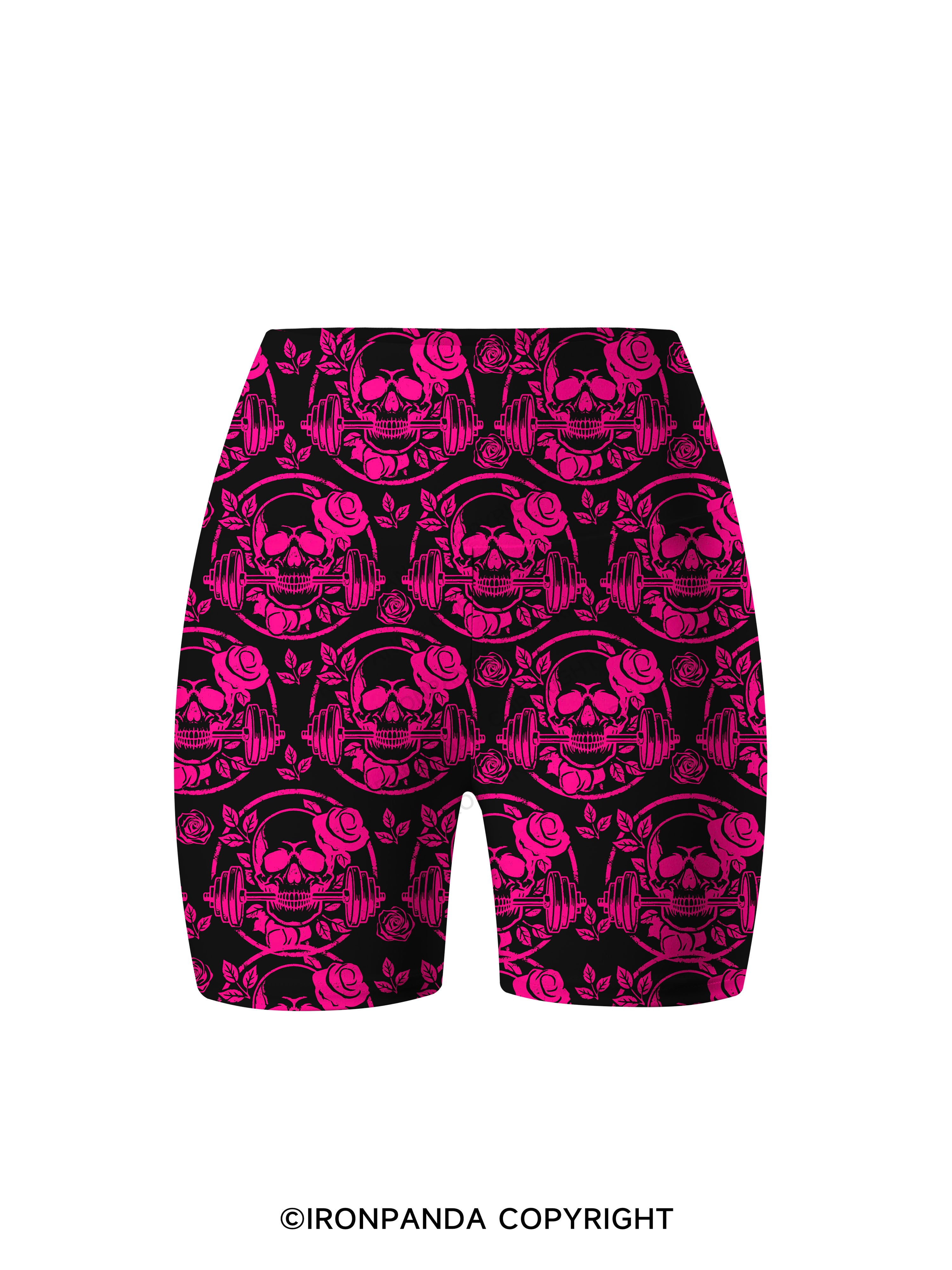 DEADLY BLOSSOM SKELETON Printed Yoga Cycling Shorts