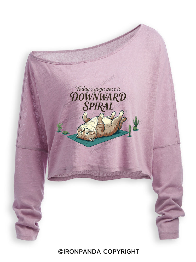 TODAY'S YOGA POSE IS DOWNWARD SPIRAL Off Shoulder Long Sleeve Crop Top