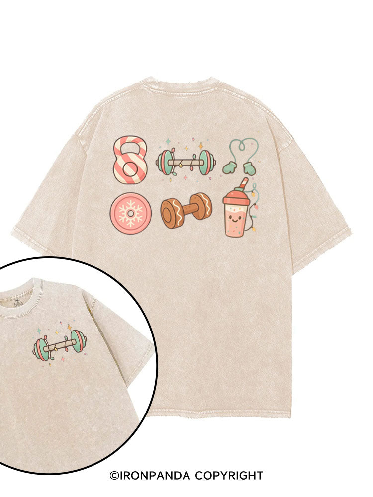 Candy Cane Kettlebell & Cookie Dumbbell Xmas printed Gym Shirt