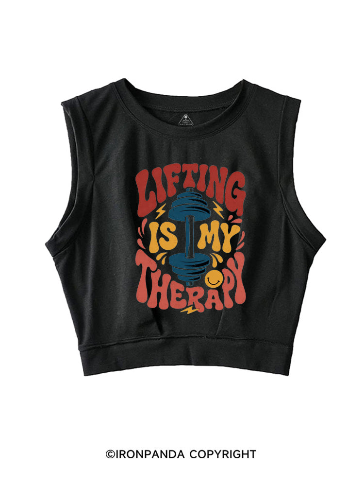 LIFTING IS MY THERAPY FUNNY WORKOUT SLEEVELESS CROP TOPS