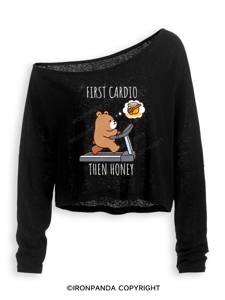 FIRST CARDIO THEN HONEY Off Shoulder Long Sleeve Crop Top