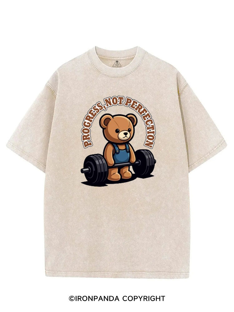 PROGRESS NOT PERFECTION CUTE BEAR DEADLIFT VINTAGE GYM SHIRT