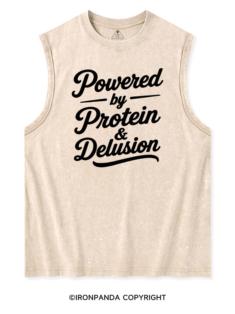 POWERED BY PROTEIN & DELUSION Washed Tank