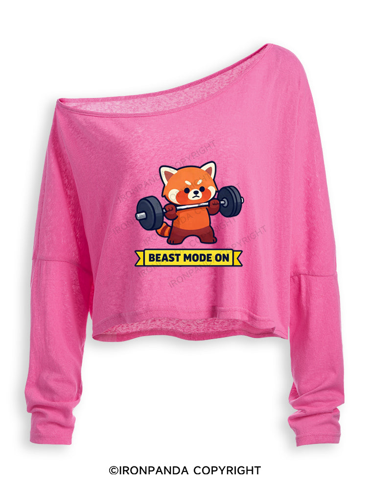 BEAST MODE ON RED PANDA Off Shoulder Long Sleeve Crop Top