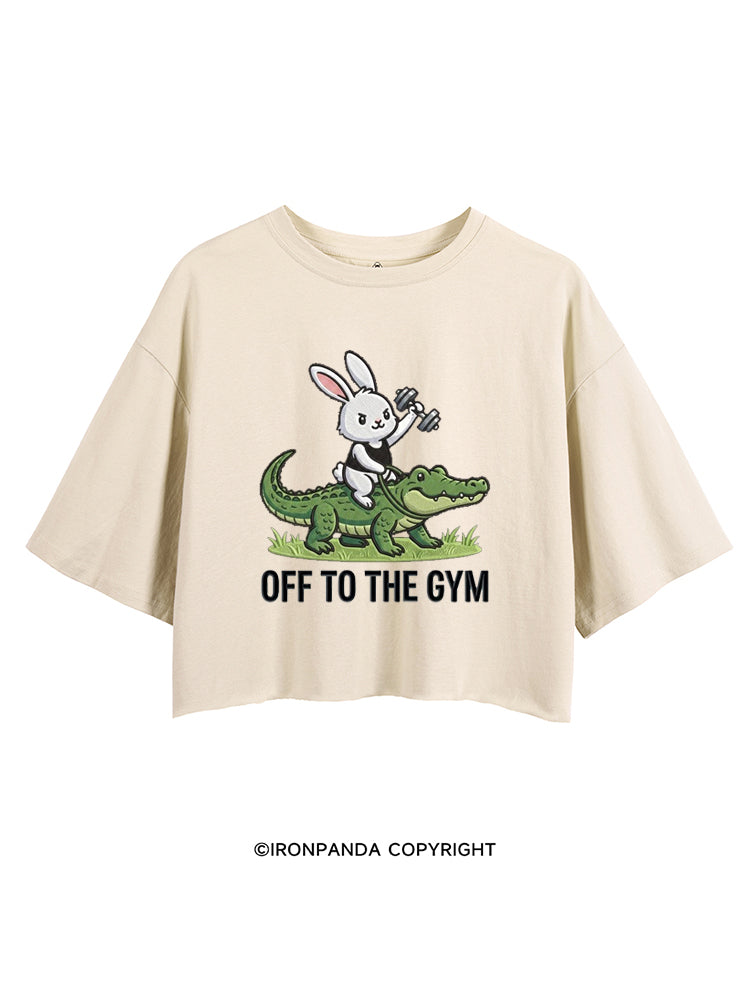 OFF TO THE GYM BUNNY RIDING AN ALLIGATOR CROP TOPS