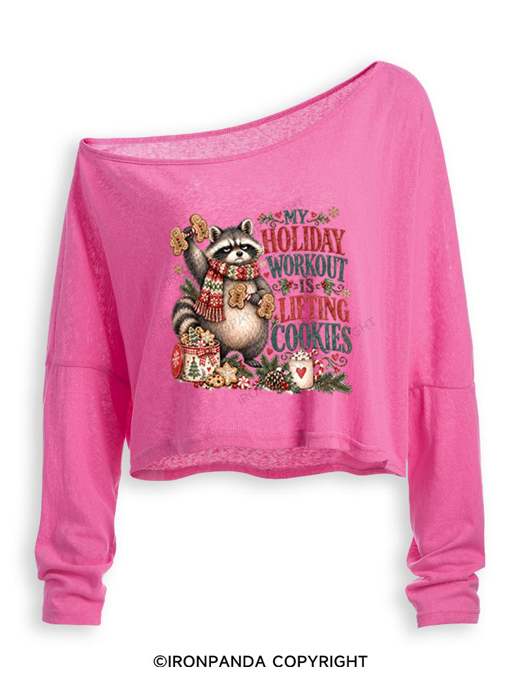 MY HOLIDAY WORKOUT IS LIFTING COOKIES Off Shoulder Long Sleeve Crop Top