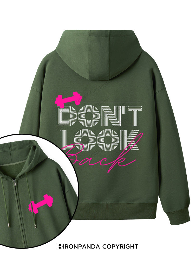 DON'T LOOK BACK GYM LIFE Double-Sided Printed Fleece Zip Up Hoodie