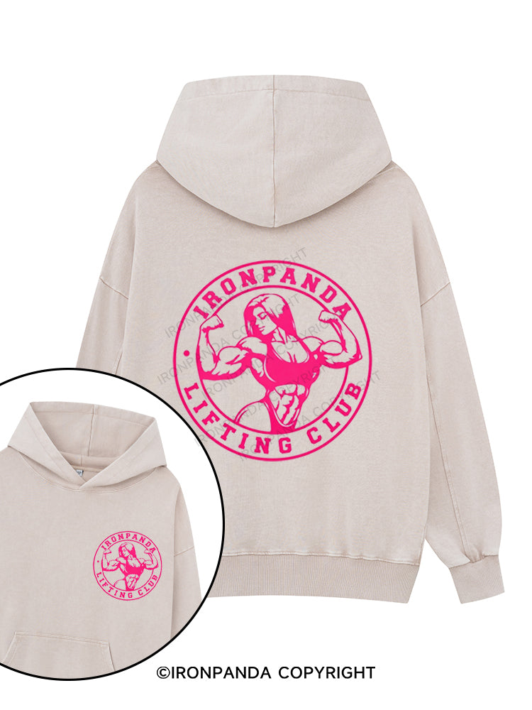 IRONPANDA LIFTING CLUB Printed Washed Gym Hoodie