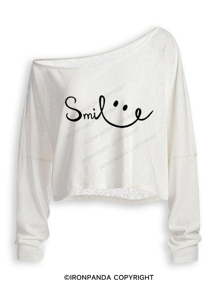 SMILE FUNNY GYM STYLE Off Shoulder Long Sleeve Crop Top