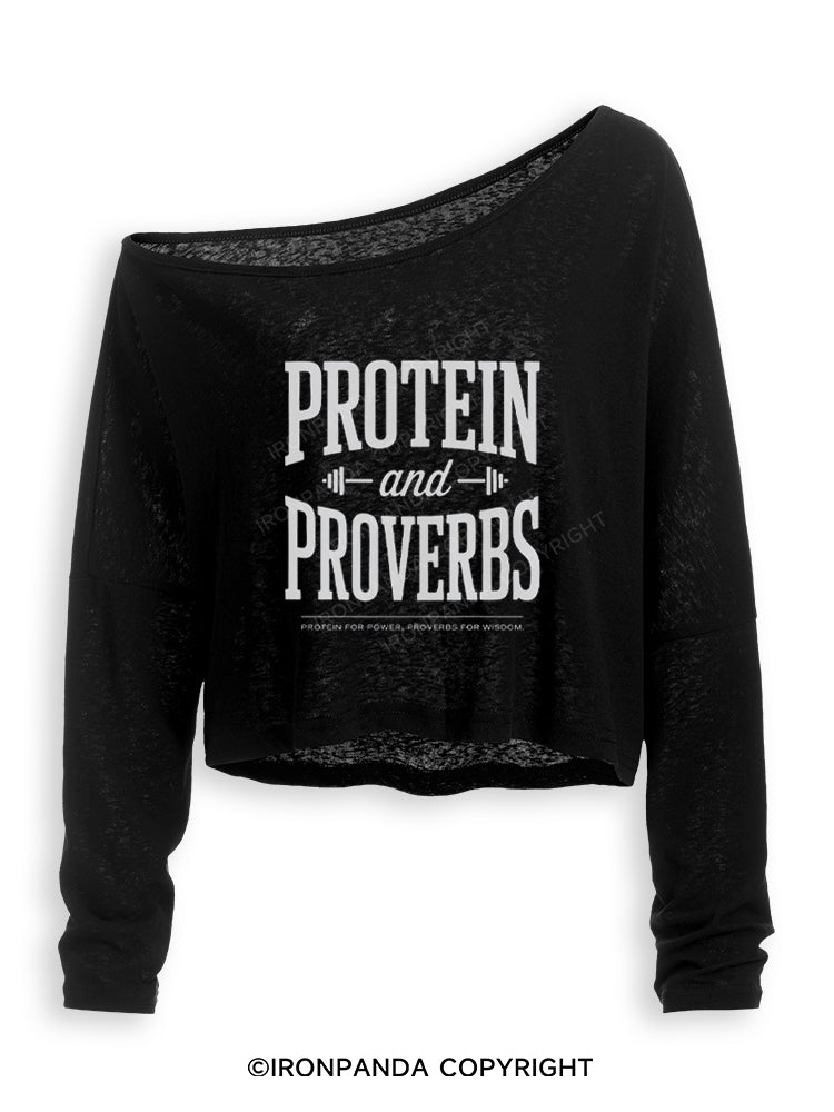 Protein and Proverbs Faith Fitness Off Shoulder Long Sleeve Crop Top