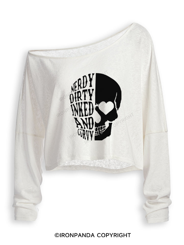 Nerdy Dirty Inked and Curvy Off Shoulder Long Sleeve Crop Top