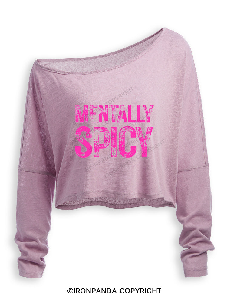 MENTALLY SPICY FUNNY GYM Off Shoulder Long Sleeve Crop Top