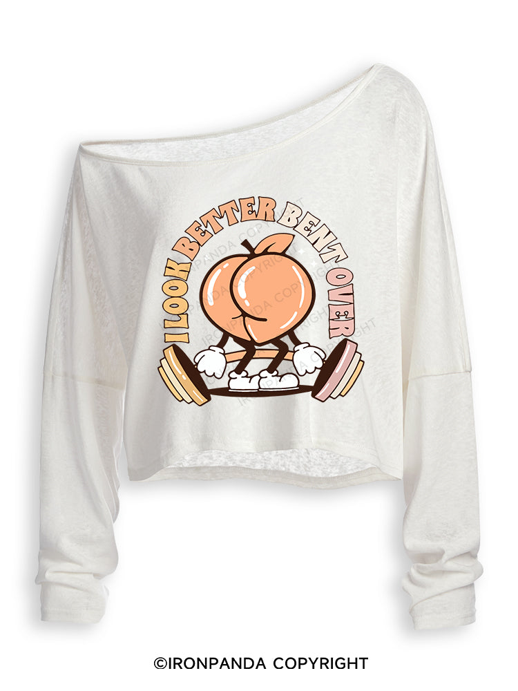 I LOOK BETTER BENT OVER Off Shoulder Long Sleeve Crop Top