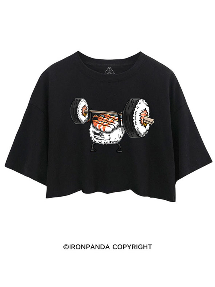 Weightlifting Sushi Funny CROP TOPS