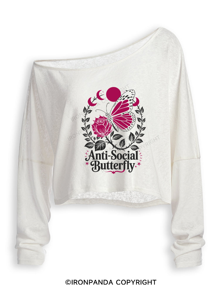 ANTI-SOCIAL BUTTERFLY Off Shoulder Long Sleeve Crop Top