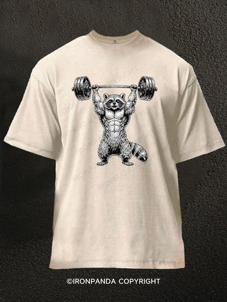 Buff Raccoon Weightlifting Washed Gym Shirt