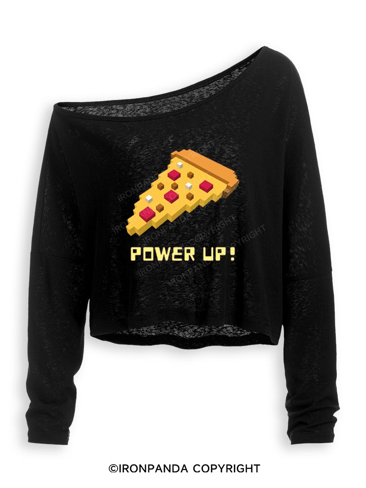POWER UP! CHEAT DAY PIZZA Off Shoulder Long Sleeve Crop Top