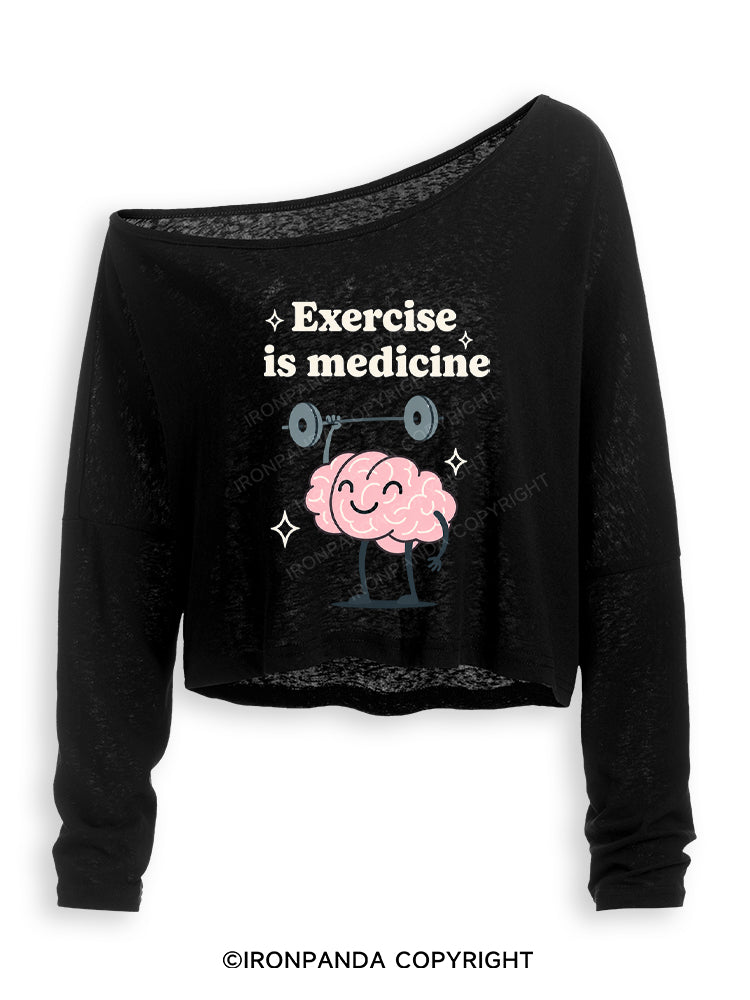 Exercise is Medicine Off Shoulder Long Sleeve Crop Top